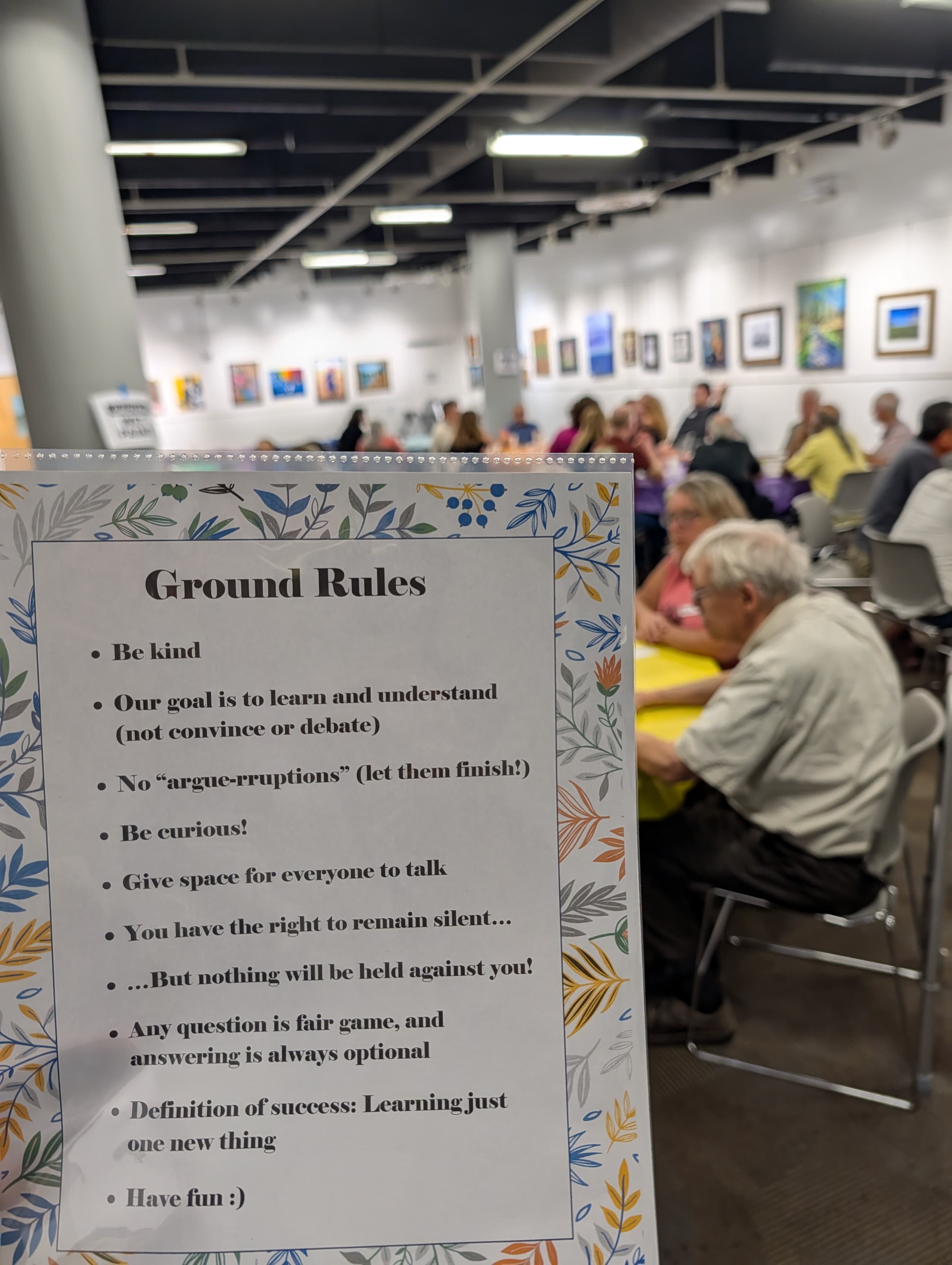 Ground rules sign at a BreadBreakers gathering